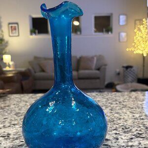 Vintage Mid Century Modern Blenko Crackle Glass Decanter in excellent condition